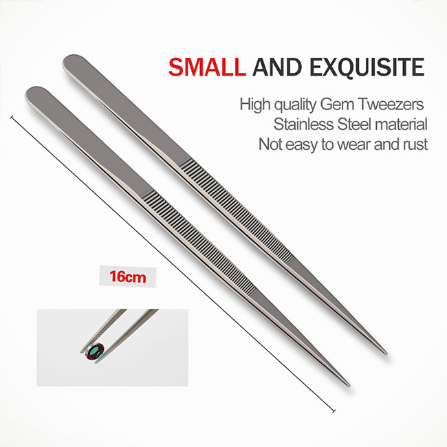 Stainless Steel Pick Up Gem Holding Diamond Tweezers 16cm