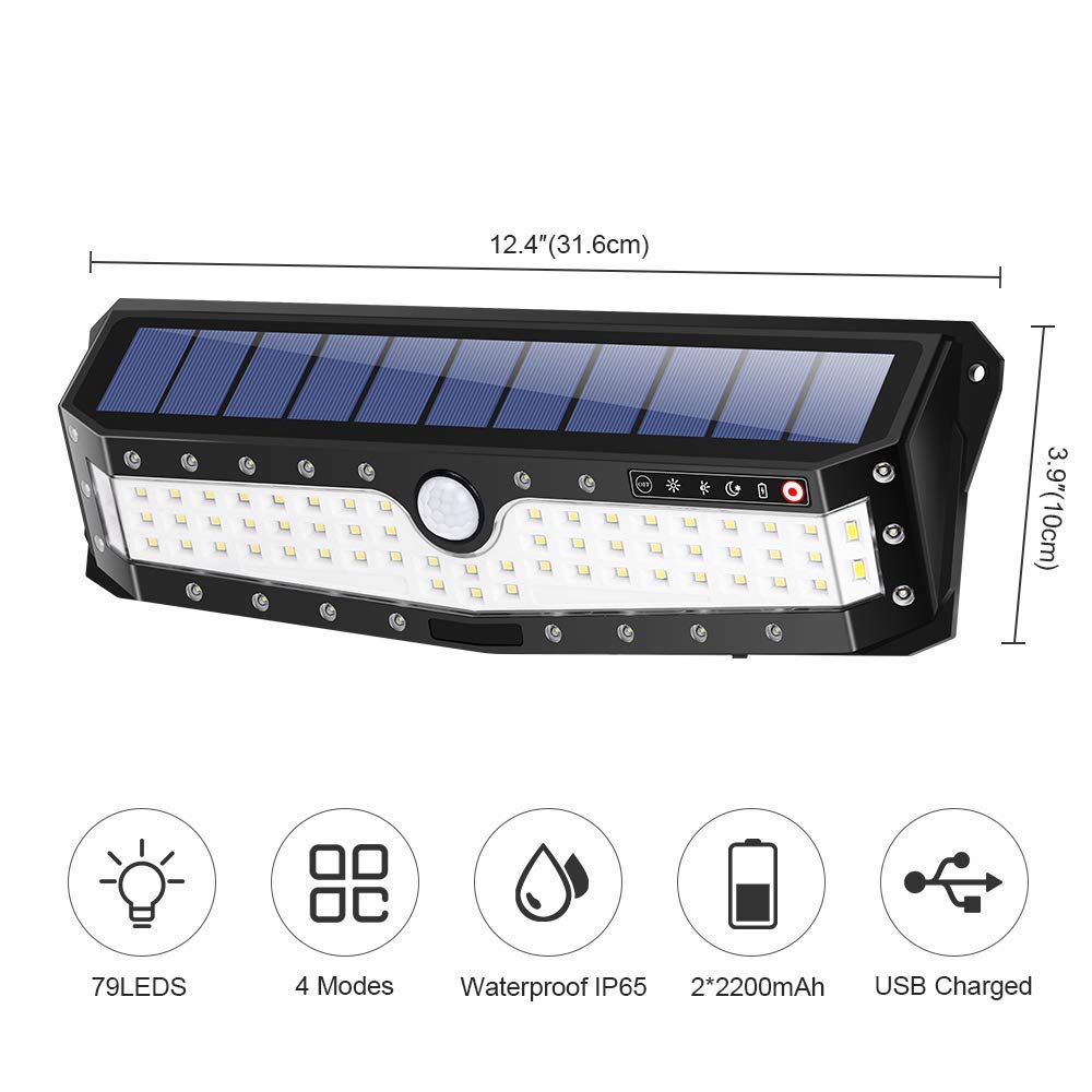 Outdoor Solar Security Lights,79 LED Motion Sensor Super Bright Wall Lights