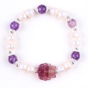 Quality 8mm Bead Amethyst Crystal White Fresh Water Pearl Bracelet wholesale