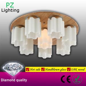 Quality 650mm diameter round shade indoor wooden ceiling light with beautiful shape glass shade wholesale