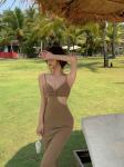 Stitching Sling Side Air Slim Womens Vacation Dresses