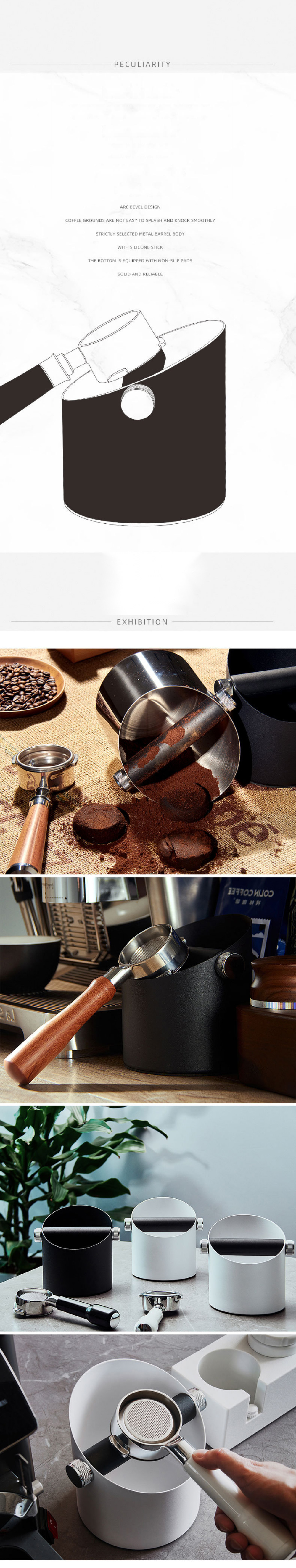 Logo Customizable Modern Durable White Stainless Steel Knock Box for Coffee Tea Tools