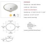 Oval Shape Undermount Bathroom Sink Fine Fireclay Construction One Piece Wash