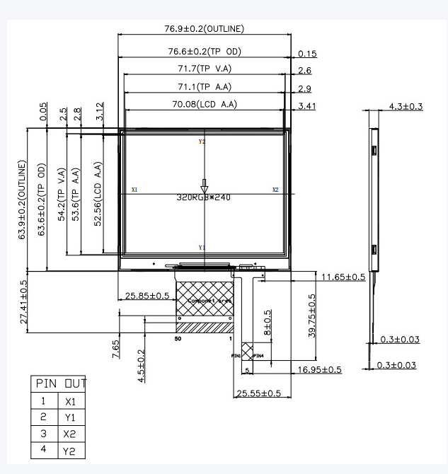3.5 Inch IPS TFT LCD Module High Brightness Landscape With 16 / 18 / 24 Bit RGB Interface
