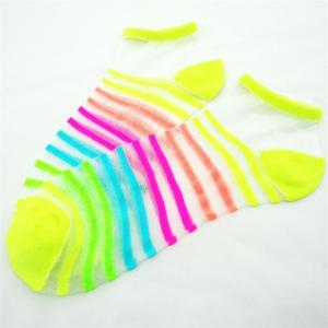 Quality Women′s Transparent Colorful Rainbow Striped Cotton Ankle Socks wholesale