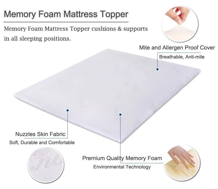 King Size Memory Foam Mattress Topper For Relieving Pressure White Color
