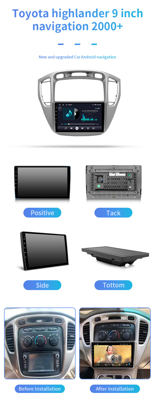 Android Car Multimedia Dvd Player For Toyota Highlander 2000 With Wifi GPS Radio Touchs Screen