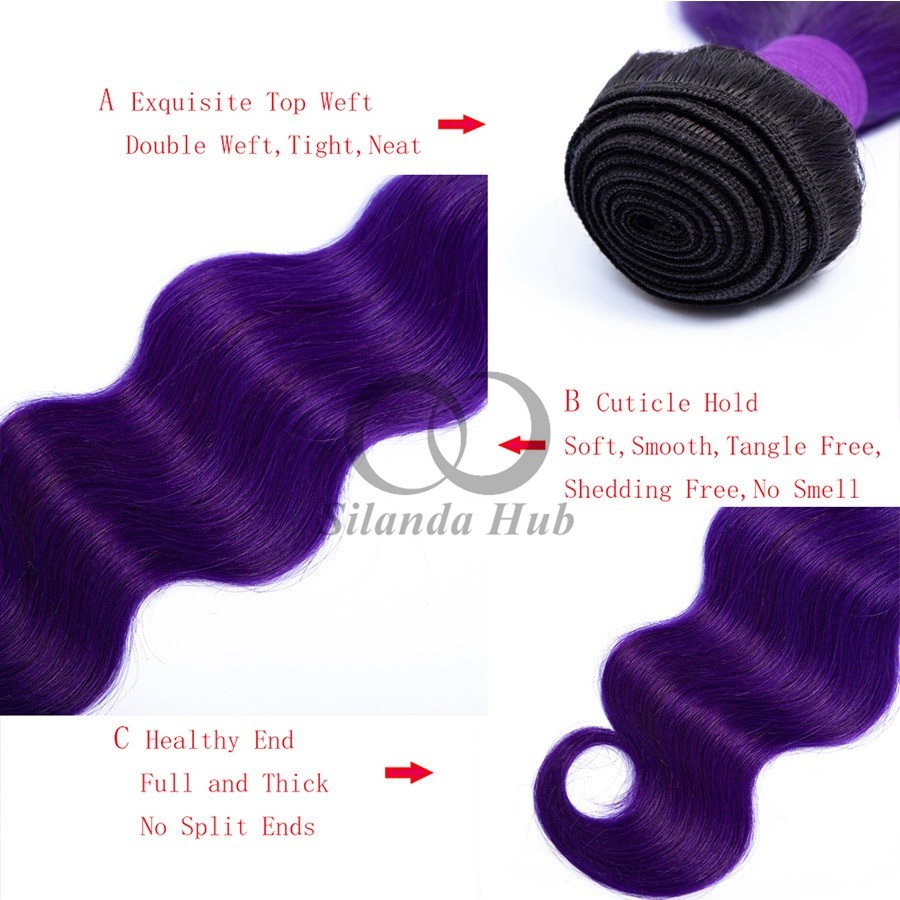 #T1B/Purple Body Wave Remy Human Hair Bundles Sew In Weave Bundles Brazilian Bundle Deals