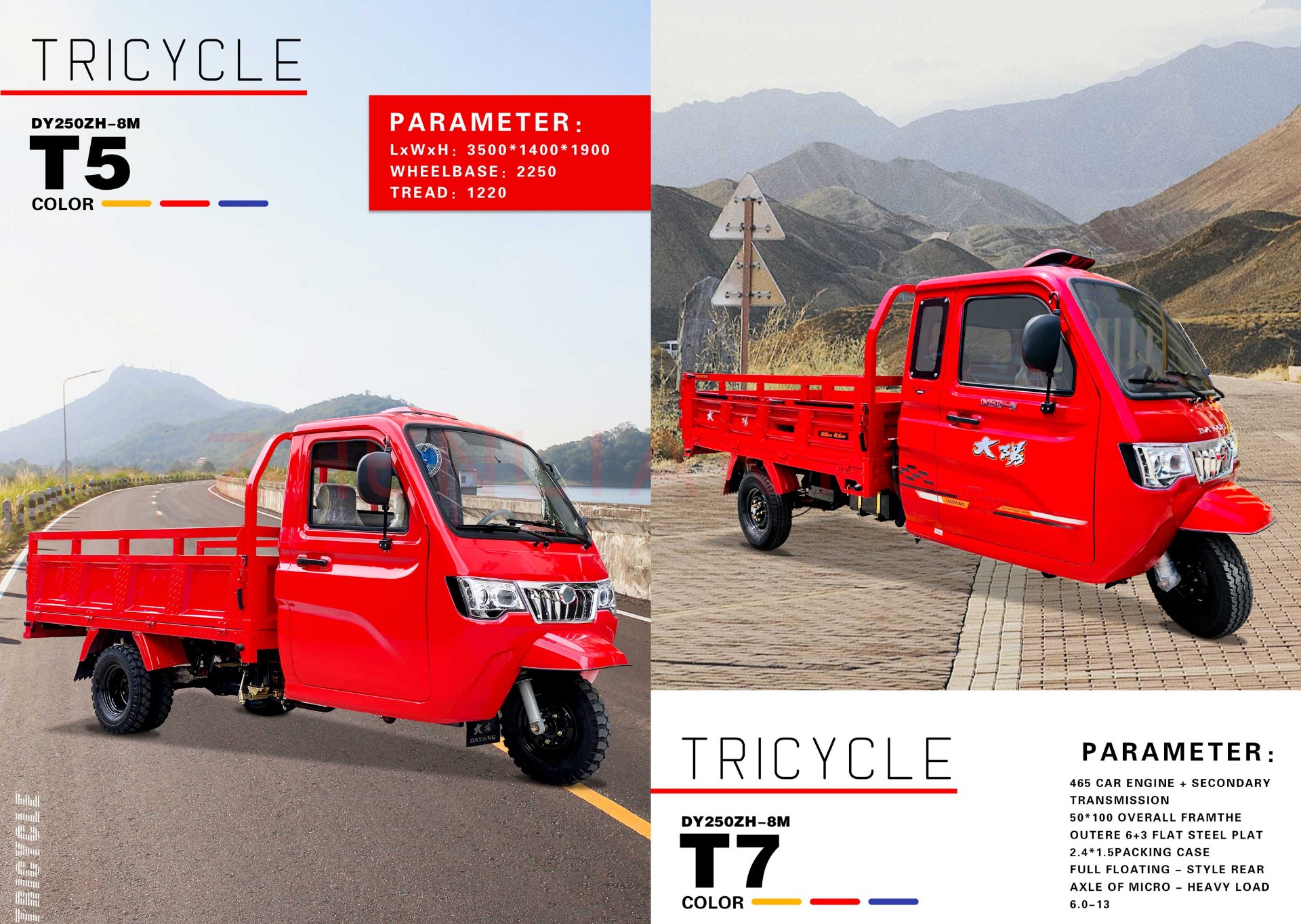 800W Semi-Cabin Motorized Cargo Tricycle with Enclosed Cabin and Plastic Cargo Cover