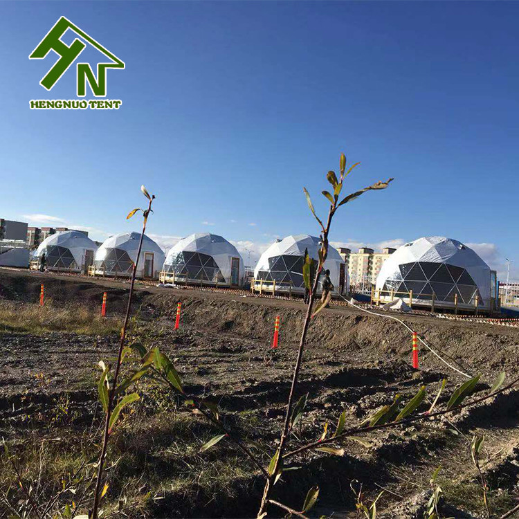 Cold Winter Half Sphere Geodesic Dome Tent With Stove High Snow Load Steel Frame