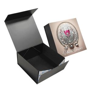 Quality Luxury Paper Flip Top Cardboard Box Black Custom Magnetic Box Packaging wholesale
