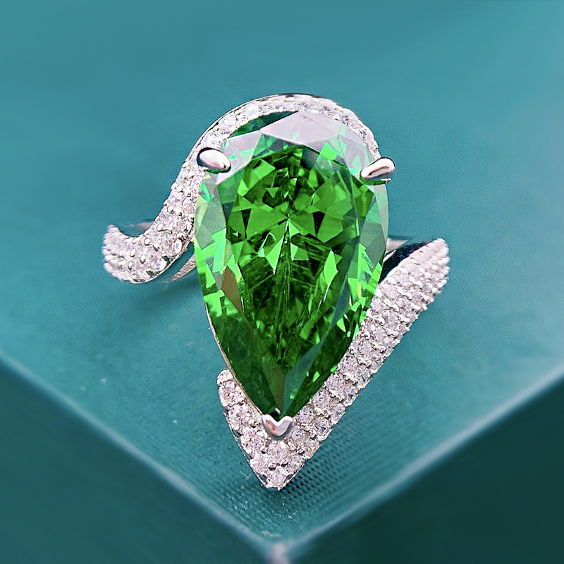 Luxury Emerald CZ Diamond Rings Real 925 Sterling Silver Handmade Jewelry for Women