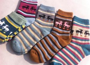 Quality Christmas deer patterned design cosy cotton sweat-absorbent winter dress socks for women wholesale
