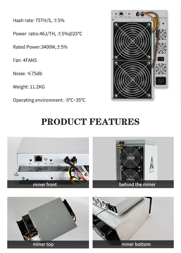 BTC Canaan Avalon Miner , 3400W SHA 256 Avalon A1166 PROS 75T