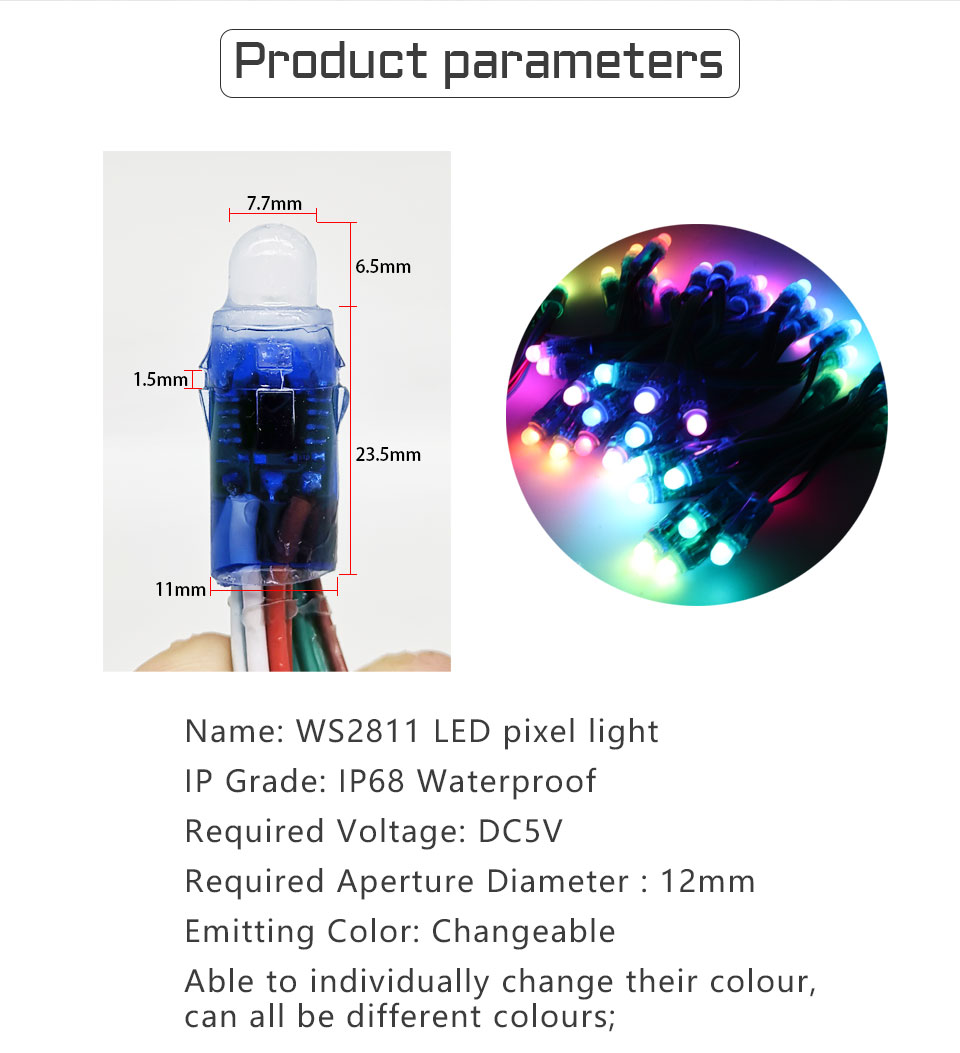 Waterproof RGB LED Pixel Strip Light Addressable WS2811 Full Color