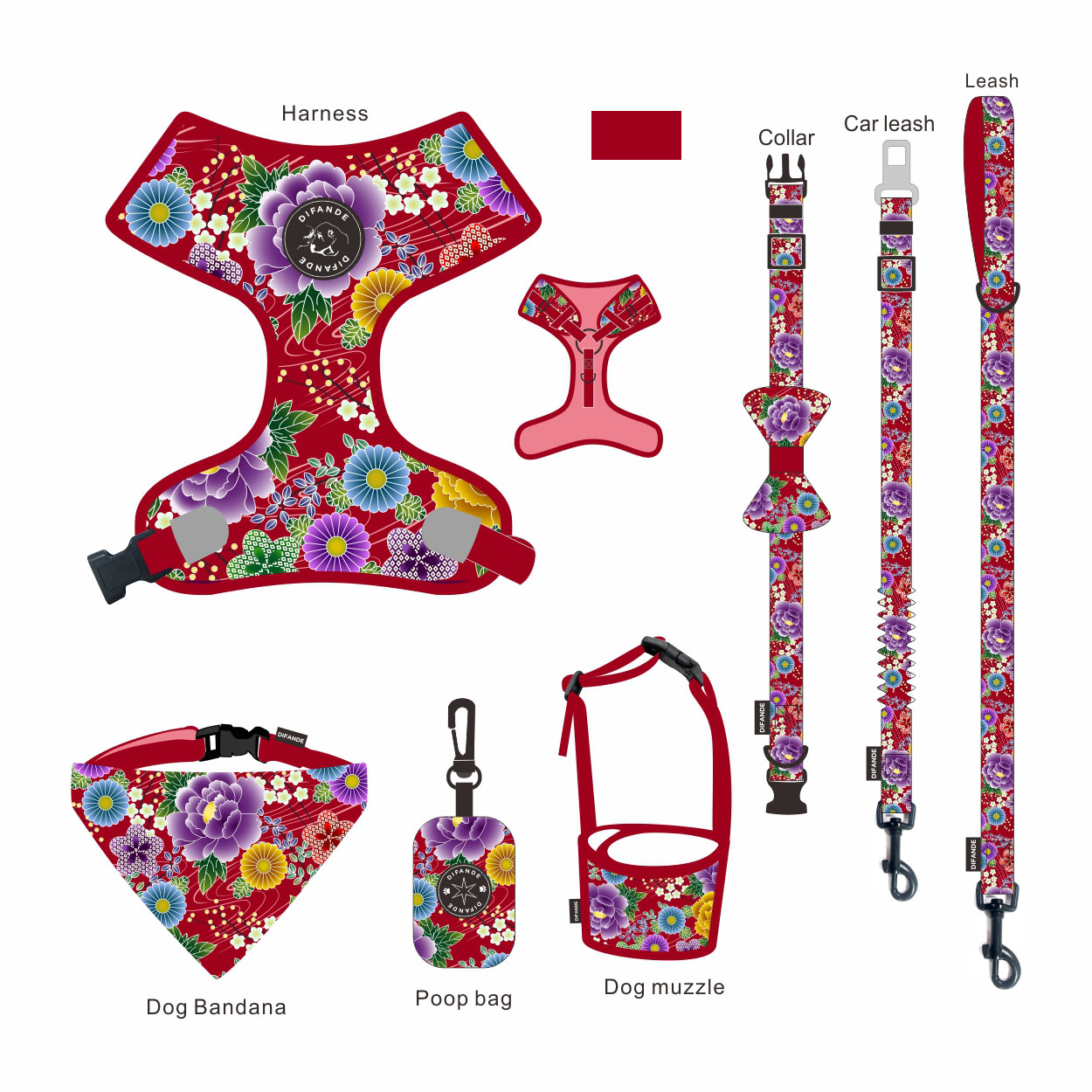 Neoprene Collar Leash Harness Set Moisture Resistant Reversible Dog Harness