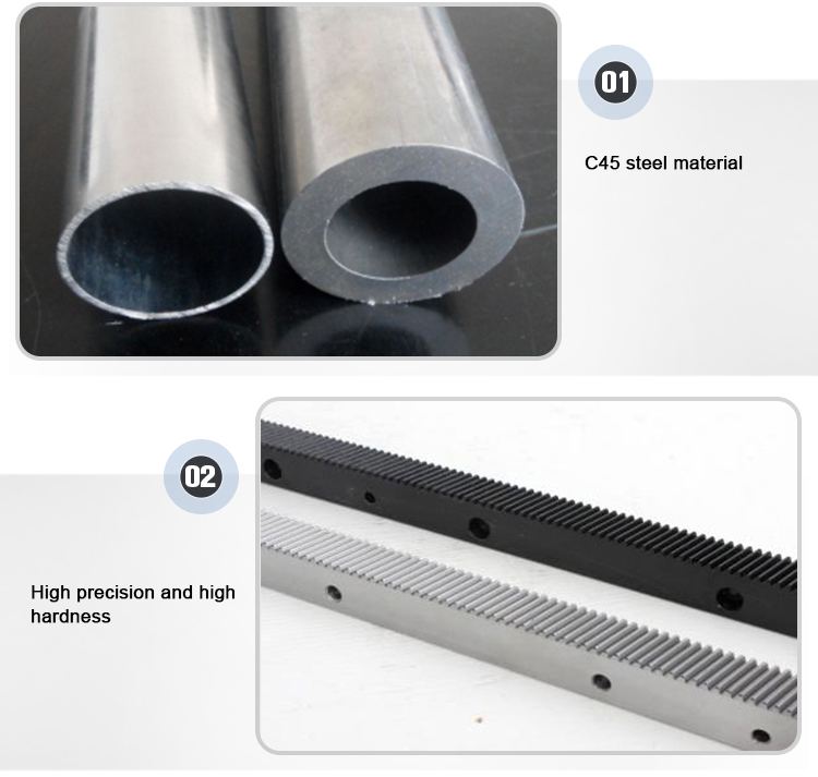 High precision C45 steel material helical gear rack in sliver and black color scheme