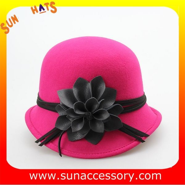 Hot sale Fashion 100% Australia wool felt ladies hats ,Red cloche hats with adjustable band
