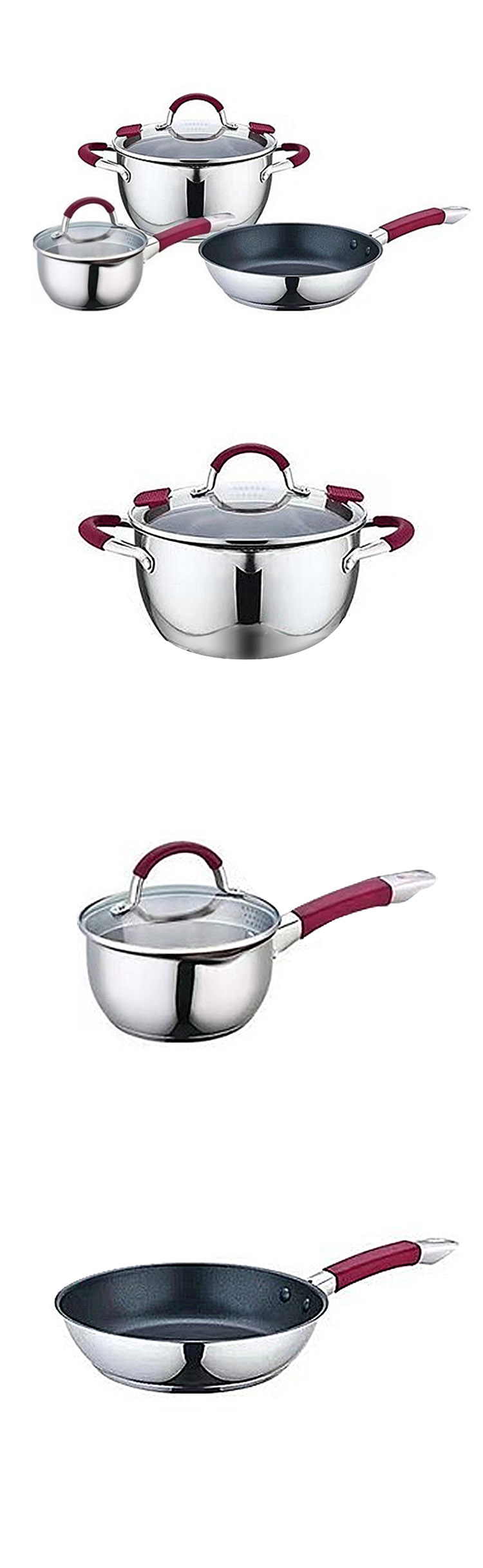 5pcs Non Stick Cookware Set Kitchenware Stainless Steel Cooking Pot OEM