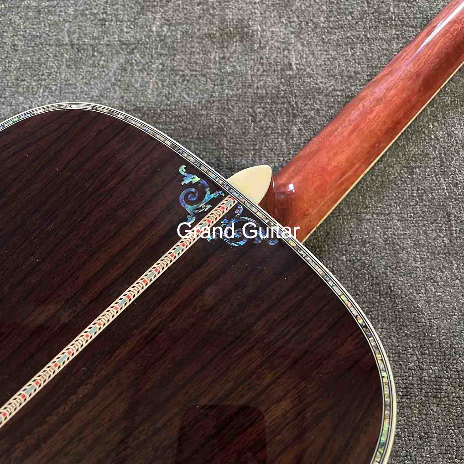 Custom Deluxe Solid Spruce Top Dreadnought Body Ebony Fingerboard 41 Inch Real Abalone Acoustic Guitar