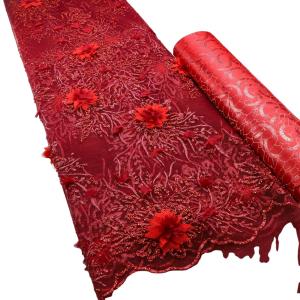 Quality feather and fabric lamp shade 3D Lace Fabric Zambia Beaded Austria Lace wholesale