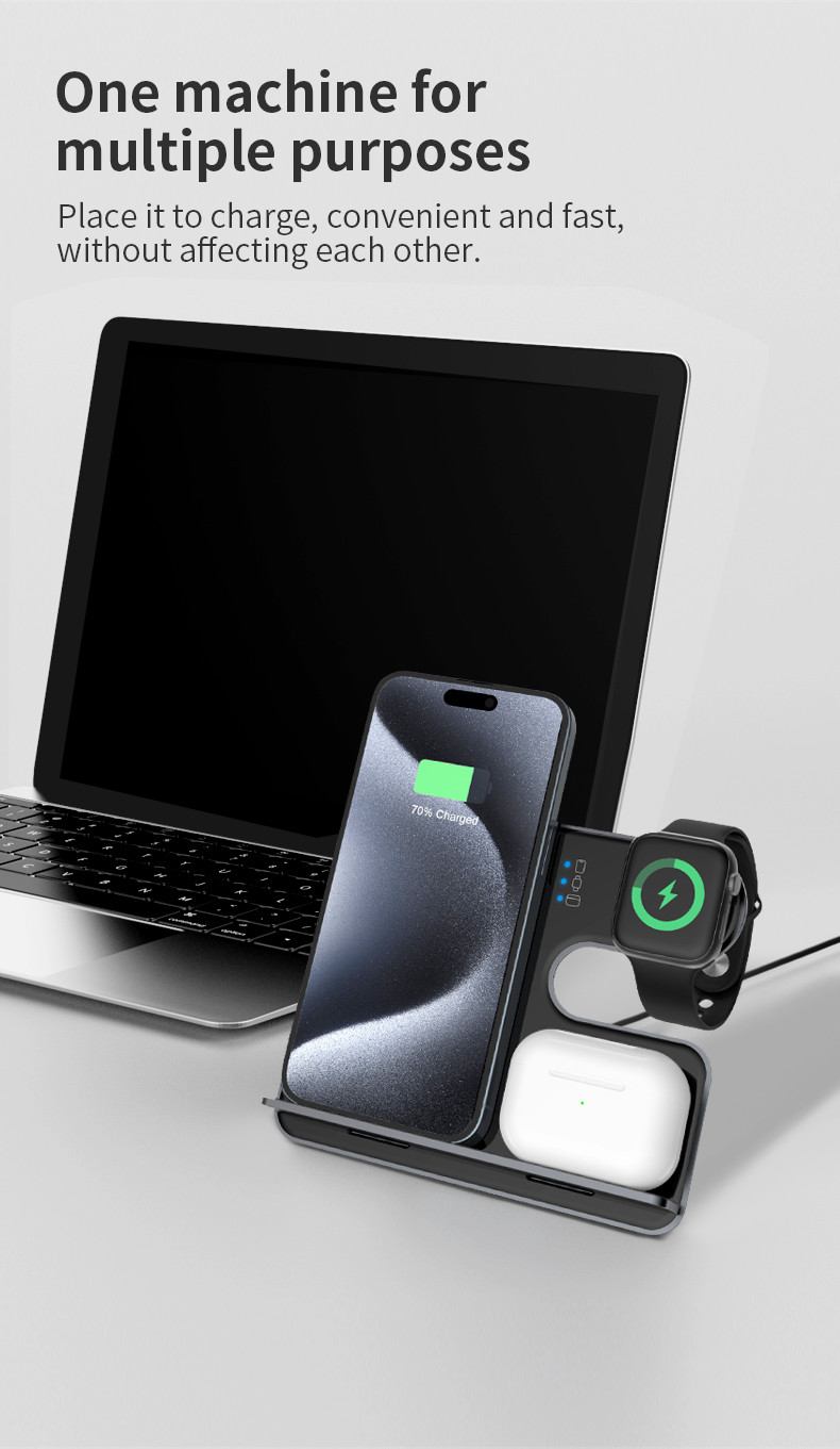 Detachable Braket Qi Standard 3in 1 Wireless Charging for Smart Devices