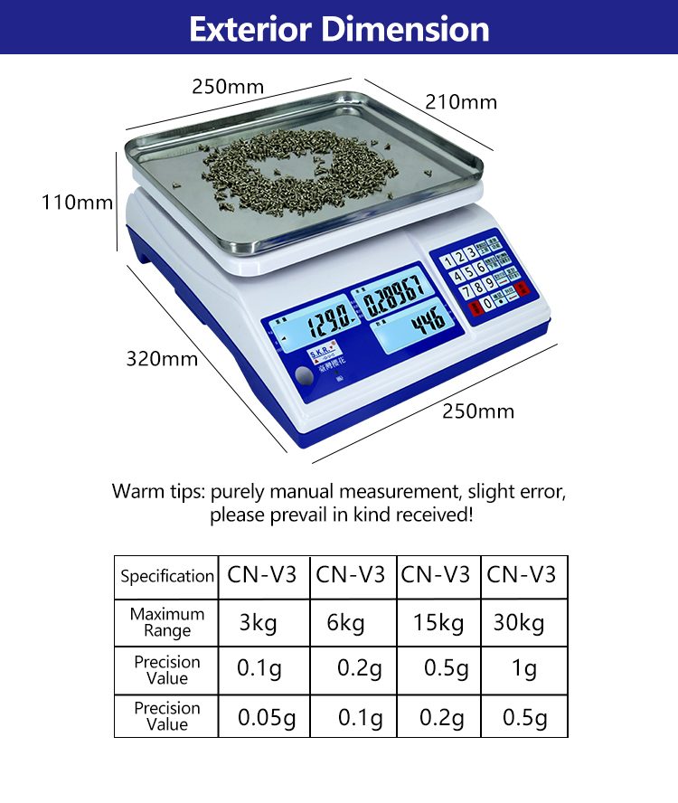 30kg Maximum Range LCD Display Conventional Counting Table Scale for Industrial Weighing