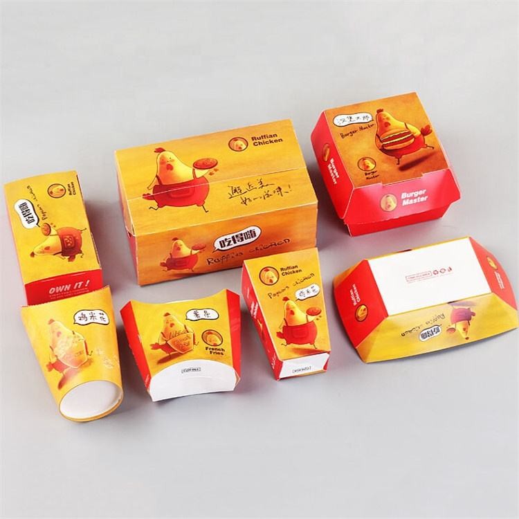 Yason Printed Fast Food Paper Box Takeaway Food Containers For Hamburger Chips Packaging