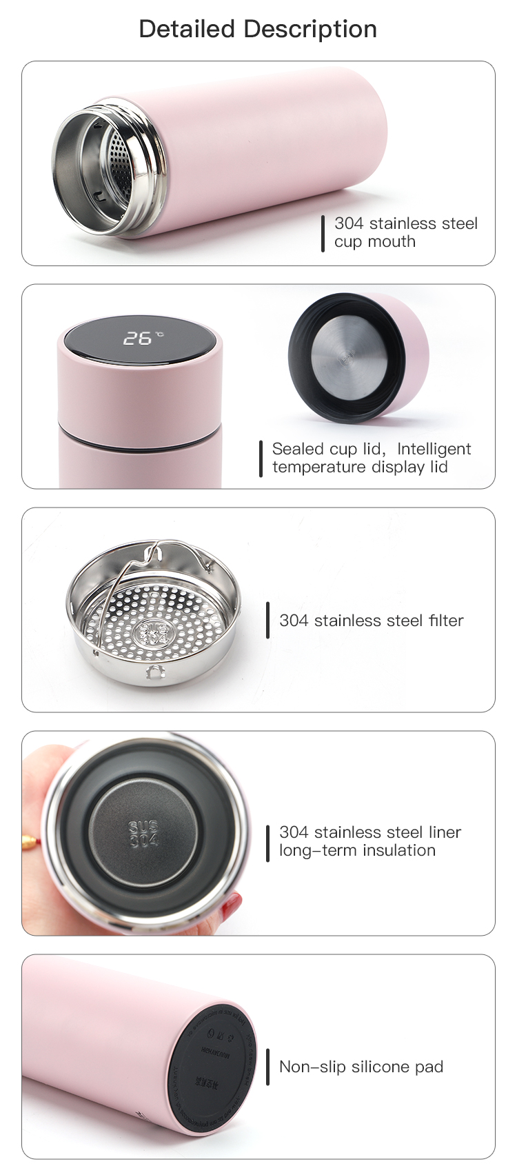 10OZ New Style Stainless Steel Vacuum Insulated Led Temperature Display Water Bottle Smart Water Flask