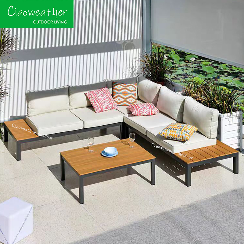 Modern Outdoor Furniture Luxury Teak Wood Sofa Set and Table for Custom Garden Custom