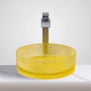 Quality Modern Cylinder Glass Washing Basin Bathroom Cabinet Sinks Transparent Yellow Color wholesale