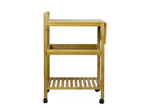 Quality Full 86cm Bamboo Kitchen Cart Foldable Leaf 4 Flexible Wheels wholesale