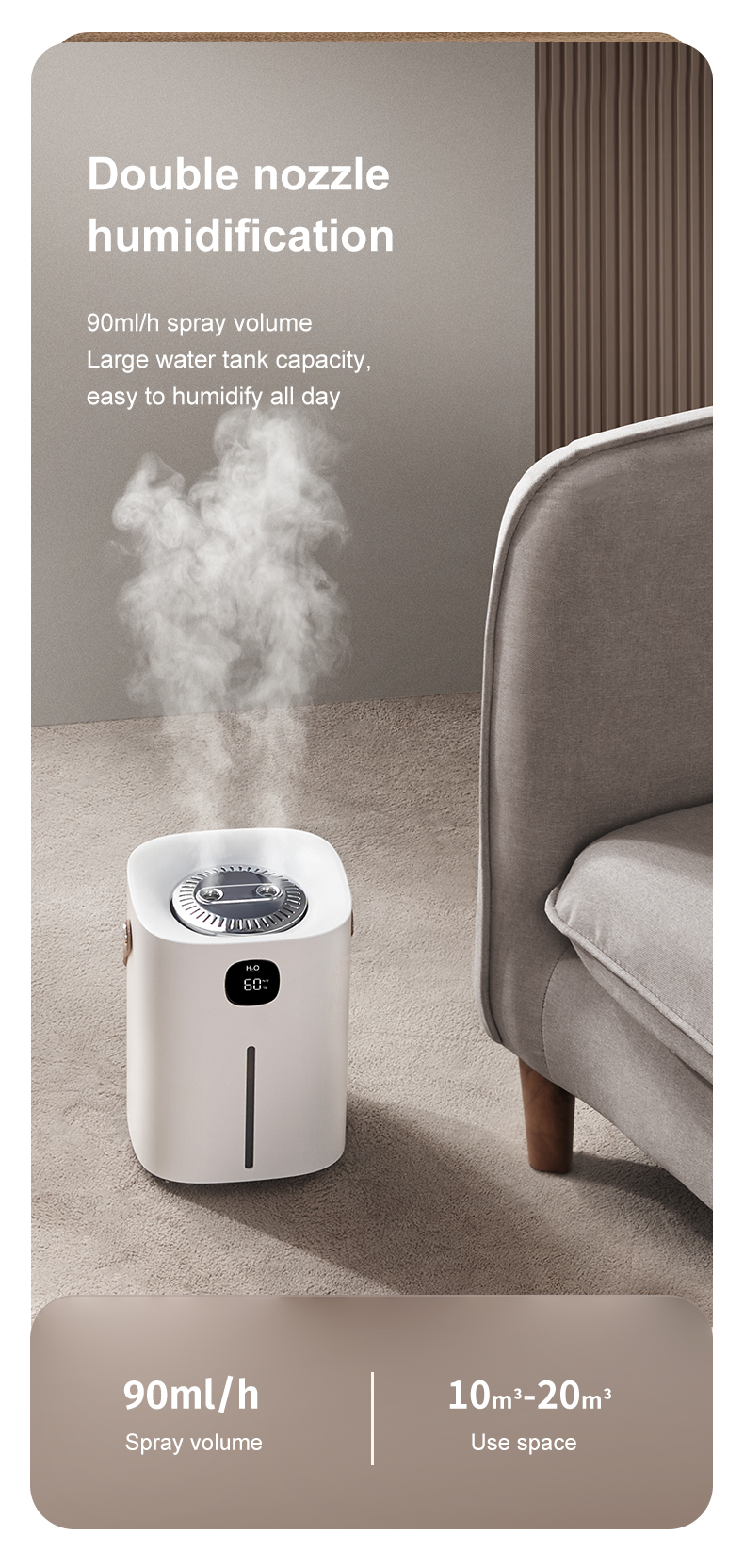 HOMEFISH 2000ml/2L Room Humidifier H2O Air Humidifier 4000mah