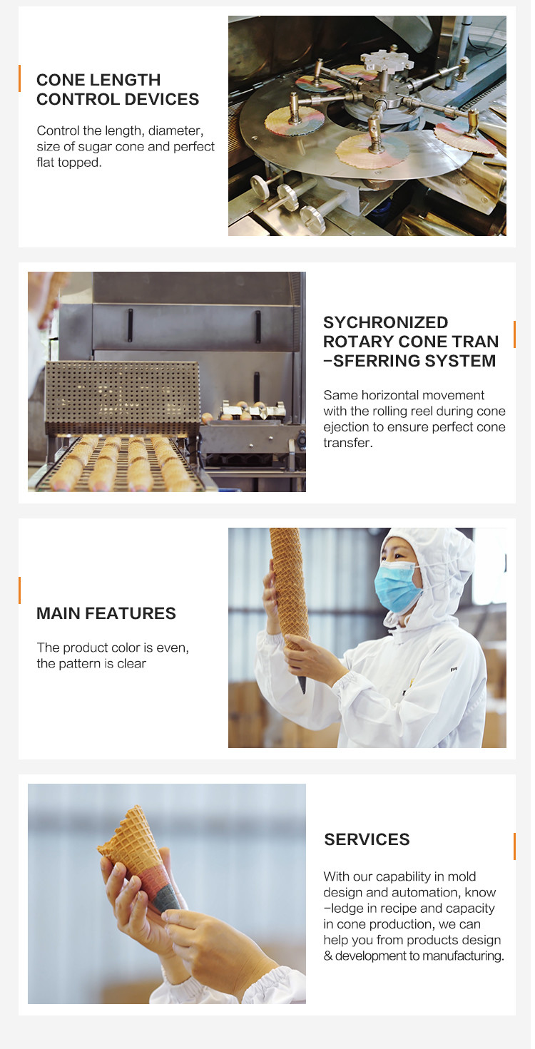 Ice Cream Cone Production Equipment , Multifunctional Automatic Installation Of 63 Baking Templates Of 260*240 Mm .