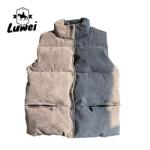 Corduroy Zipper Bubble Jacket Vest Utility Sleeveless Black Quilted Puffer Men