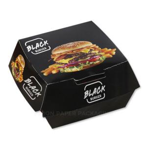 Quality Black Kraft Paper Takeaway Burger Boxes Disposable Hamburger Packaging wholesale