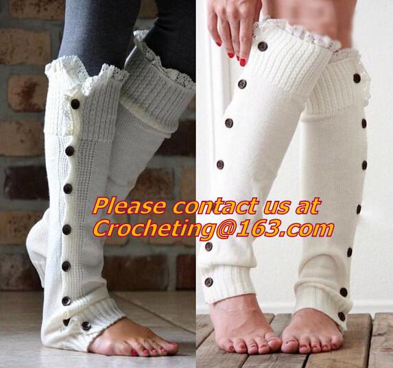 Little Girls Knitted leg warmers Crochet Lace Trim and Buttons children kids leg