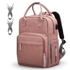 Quality Outing pink Nappy Baby Diaper Backpack with USB Charging Port wholesale