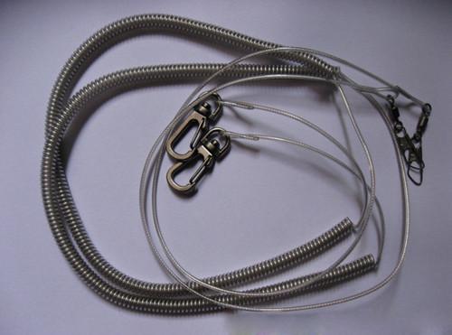 Top quality stainless wire reinforced coil lanyard translcuent gray tackle