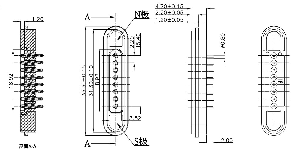 12V 8 Pin Magnetic Connector 3A Magnetic Pogo Pin Connector Customized Adapter Type