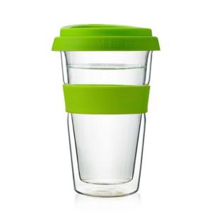 Quality Factory direct sale Heat Resistant Hot Beverage Double Wall Glass with Silicone Transparent with dome cover coffee cup wholesale