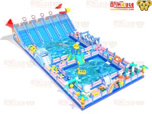 Quality Large Inflatable Water Fun Park Obstacles Around Two Big Pool 15*30*7m wholesale