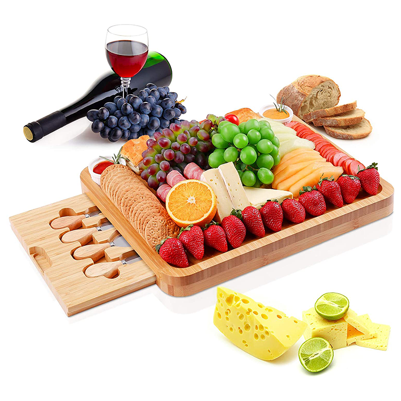44x33x4cm Natural Wood Vegetable Chopper Bamboo Cutting Board Tray with 4 Drawers
