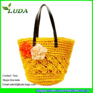Quality LUDA fashion beach straw bag leather flower designer straw handbags wholesale