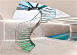 Wood Glass Tread Stainless Steel Curved Stair Circular Staircases