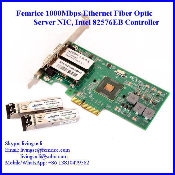 1000Mbps Ethernet Dual Port Server Network Card, SFP*2 Slot, PCI Express x4, LC Fiber Femrice 10002EF