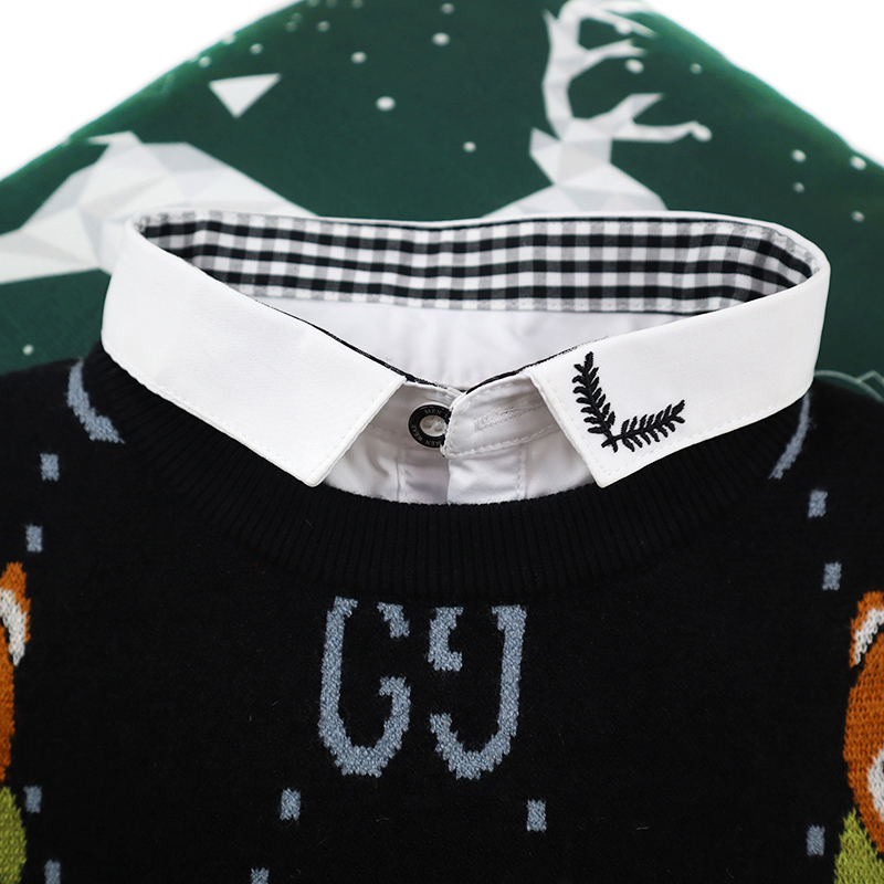 Children's fake-shirt Collar faux shirt Collar neck Jacquard Knit Bear Pattern Boy Girl Kid Winter sweater