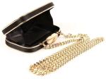 Elegant Black Satin Clutch Bag Metal Frame With Removable Metal Chain