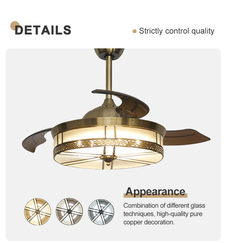 Cooling Air and Light Function 1stshine Copper Decorative LED Ceiling Fan 3*PC Blades