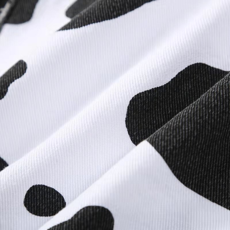 2023 Hot Selling Fashion Women Casual Skinny Printed Short Jeans Ladies Milk Cow Print Shorts Denim Pants